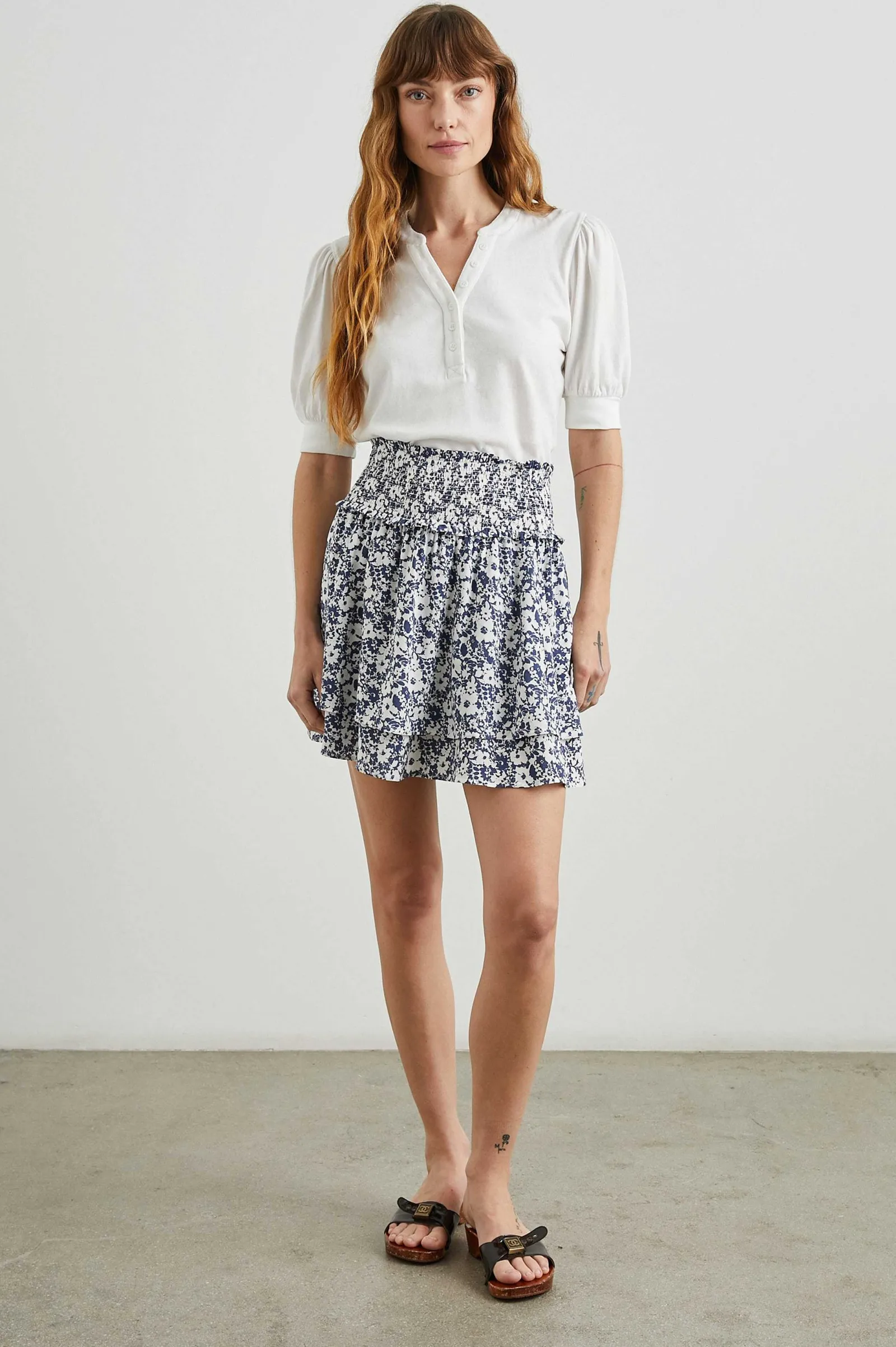 Vrouwen Rails Addison Rok - Marine Witte Textuur Bloemen