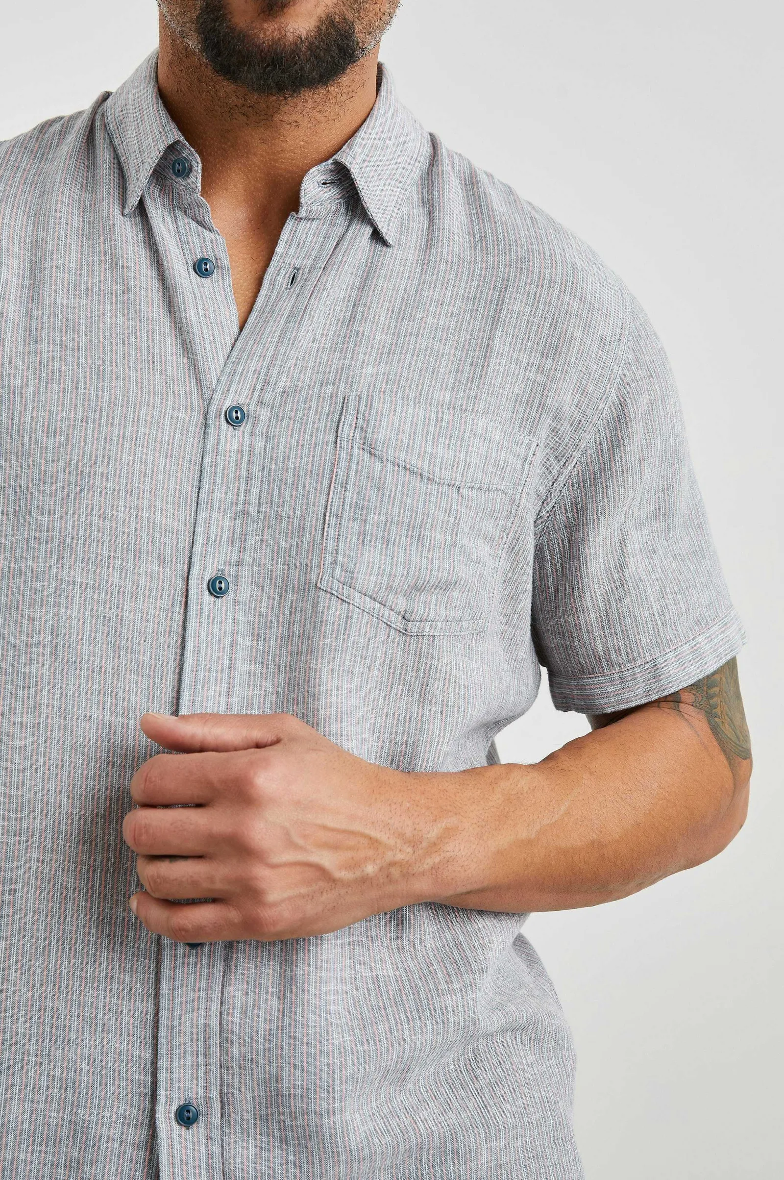 Heren Rails Carson Overhemd - Chambray Rode Streep