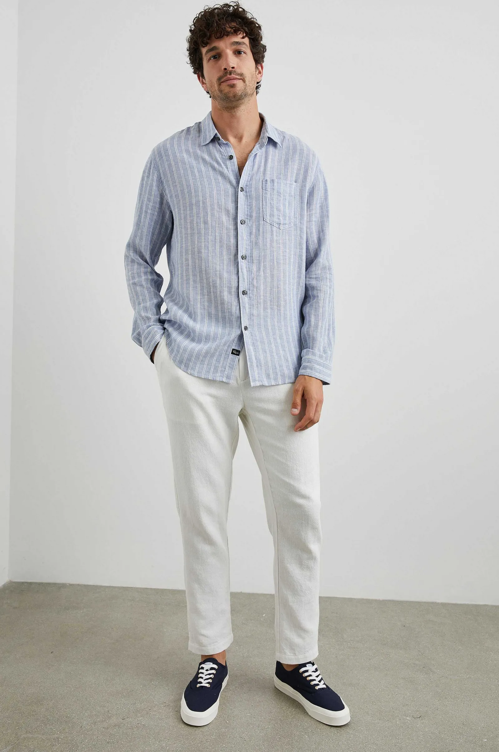 Heren Rails Connor Overhemd - Denim Witte Krijtstreep