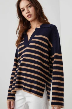 Vrouwen Rails Harris Trui - Camel Marine Stripe