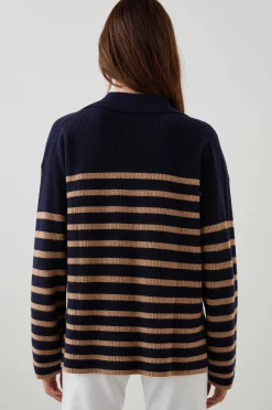 Vrouwen Rails Harris Trui - Camel Marine Stripe