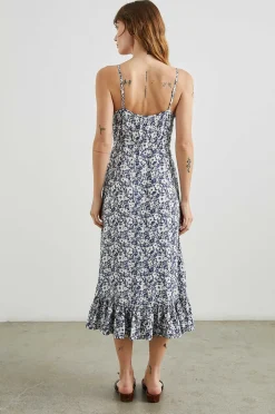 Vrouwen Rails Jurk Frida - Marine Witte Textuur Bloemen