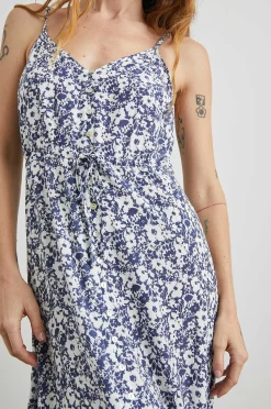 Vrouwen Rails Jurk Frida - Marine Witte Textuur Bloemen