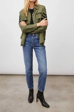 Vrouwen Rails Loren Shirt Jas - Olijf Zwart Militaire Satijnen Patches