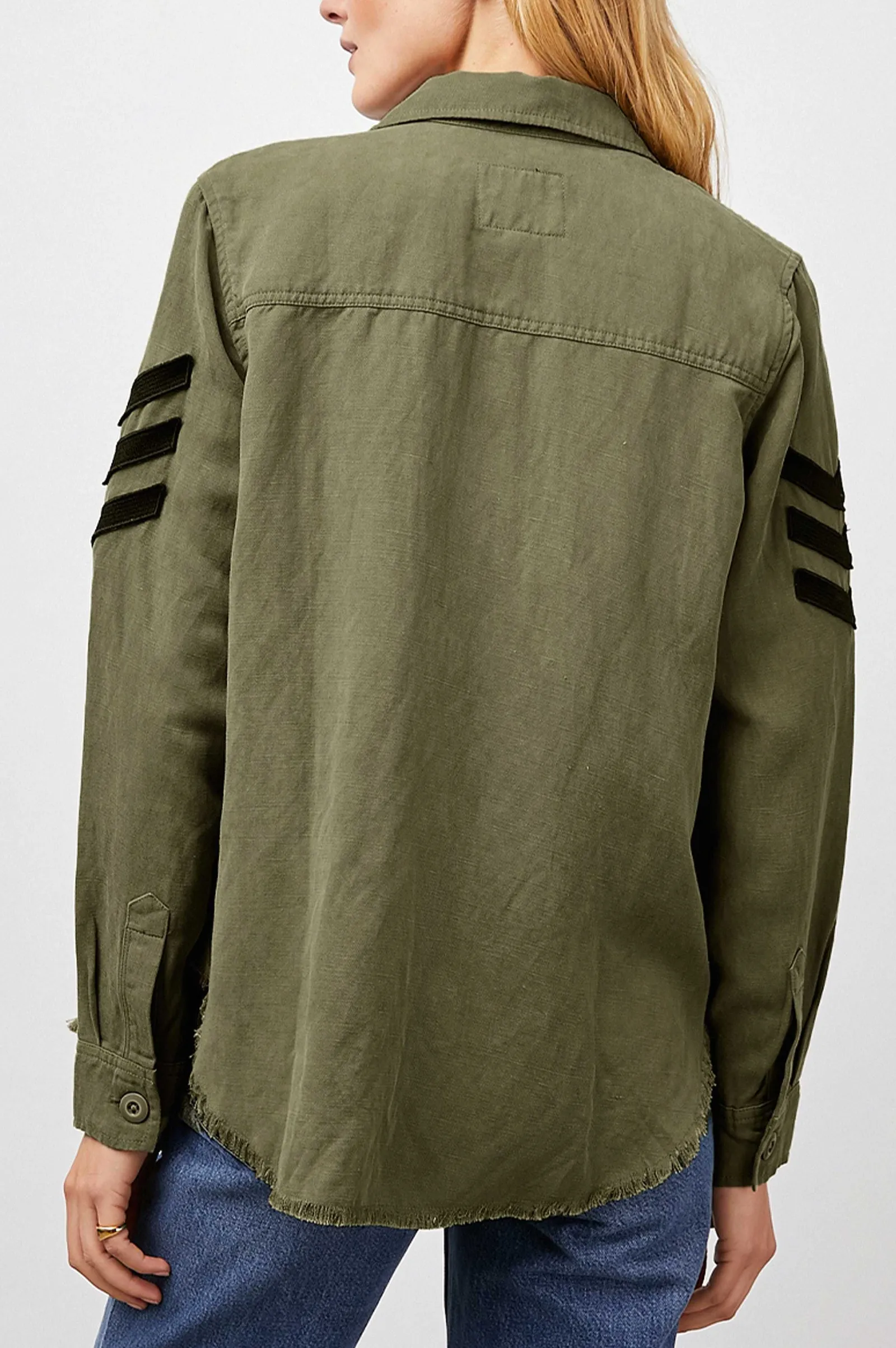 Vrouwen Rails Loren Shirt Jas - Olijf Zwart Militaire Satijnen Patches