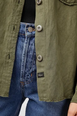 Vrouwen Rails Loren Shirt Jas - Olijf Zwart Militaire Satijnen Patches
