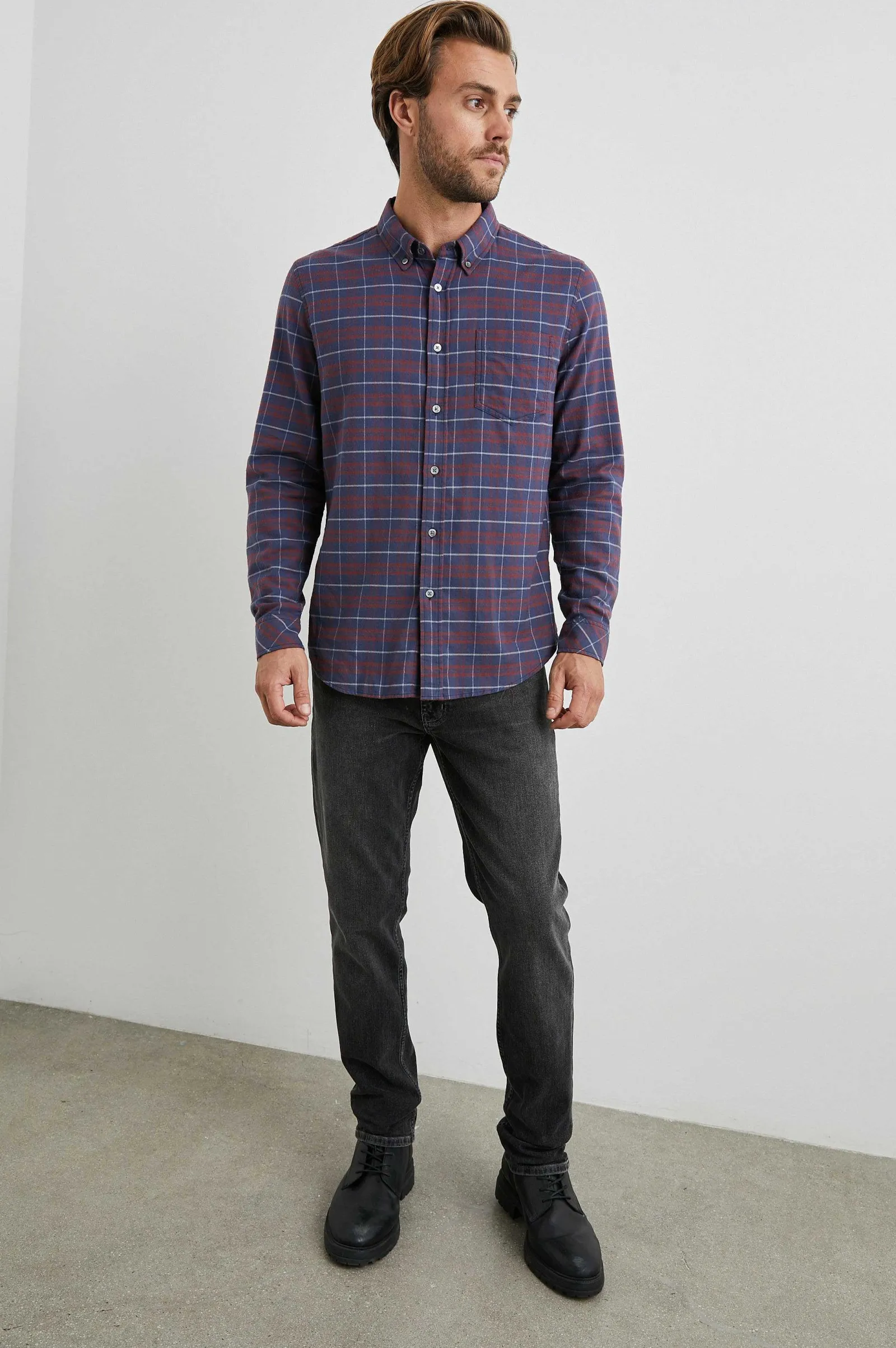 Heren Rails Reid Shirt - Diepblauw Crimson Melange