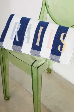Vrouwen Rails Stranddoek - Blauw Wit Regenboogborduurwerk