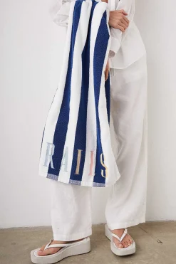 Vrouwen Rails Stranddoek - Blauw Wit Regenboogborduurwerk